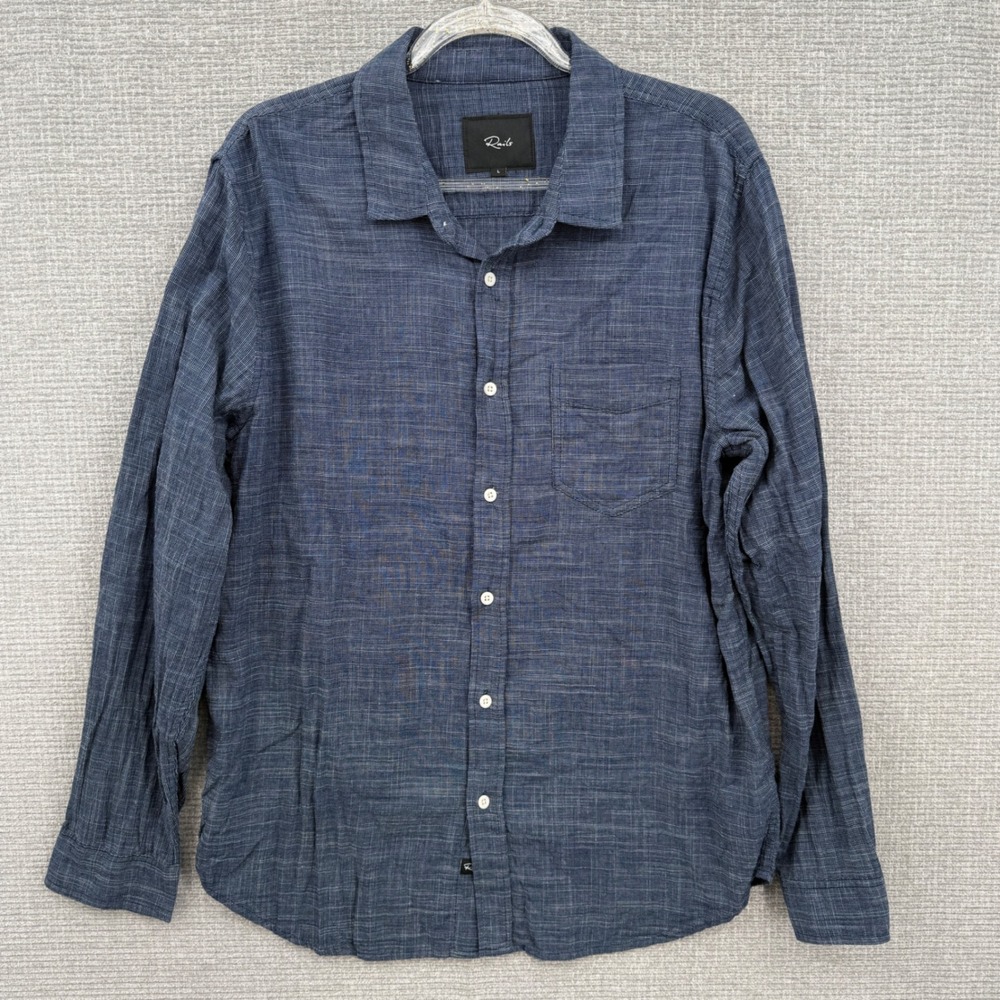 Rails Wyatt Navy Blue‎ Etch Long Sleeve Button Down Shirt Mens Large Cotton